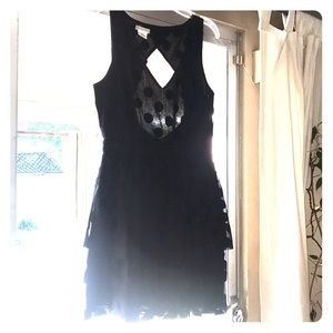 Black prom dress with black polka dots